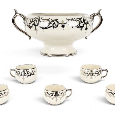 Sale Photo Thumbnail #57: Belleek Willets Porcelain Punch Bowl and Five Cups