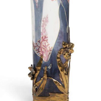 Sale Photo Thumbnail #317: Art Nouveau Bronze Mounted Glass Vase, Attr. Loetz