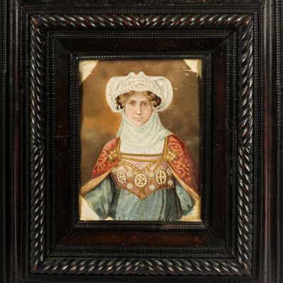 Sale Photo Thumbnail #112: 18th-19th Century English Silk Embroidery Portrait of a Woman