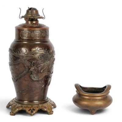 Sale Photo Thumbnail #332: Chinese Bronze Oil Lamp, Tripod Censer