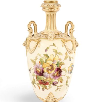 Sale Photo Thumbnail #186: Large Royal Worcester Flower Decorated Urn