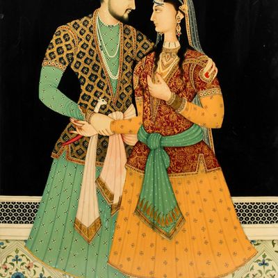 Sale Photo Thumbnail #356: 20th Century Indian School, Painting on Lacquered Panel, Shah Jahan and Mumtaz Mahal