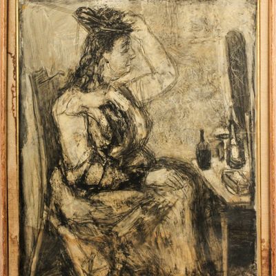 Sale Photo Thumbnail #372: Benjamin Kopman (Russian/American, 1887-1965) Seated Woman, Ink Painting