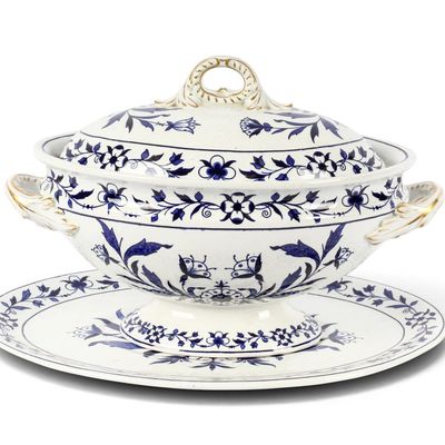 Sale Photo Thumbnail #234: Royal Worcester Blue & White Lidded Tureen and Underplate