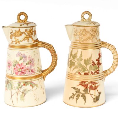 Sale Photo Thumbnail #217: Two Royal Worcester Porcelain Blush Ivory Chocolate Pots