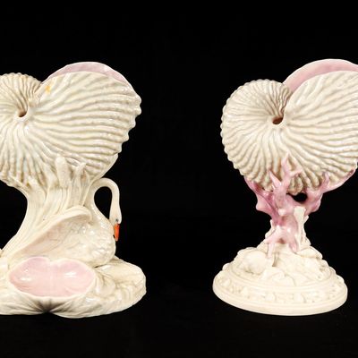 Sale Photo Thumbnail #181: Two Royal Worcester Luster Porcelain Nautilus Shell Vases