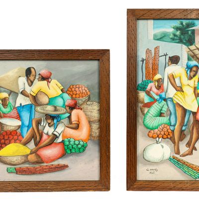 Sale Photo Thumbnail #460: Jean Eluid Coachy (Haitian, B. 1951) Market Scene Paintings