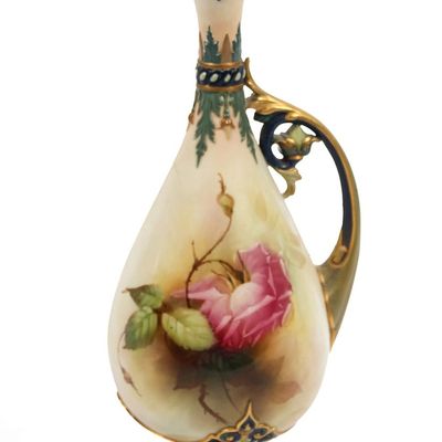 Sale Photo Thumbnail #173: Royal Worcester Hand Painted Roses Ewer, A.C. Lewis