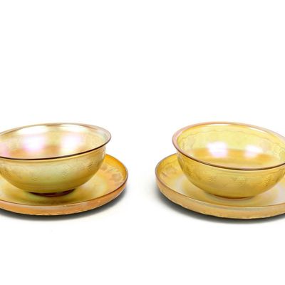 Sale Photo Thumbnail #263: Tiffany Favrile Glass Grape Vine Bowls With Underplates