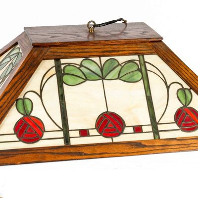 Sale Photo Thumbnail #270: Arts & Crafts Style Oak & Leaded Stained Glass Hanging Light