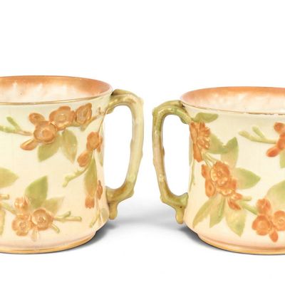 Sale Photo Thumbnail #209: Two Royal Worcester Porcelain Blush Ivory Handled Vases