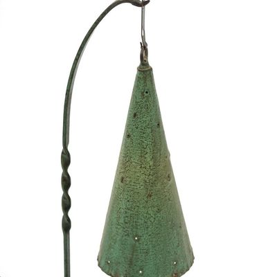 Sale Photo Thumbnail #273: Primitive Arts & Crafts Style Patinated Metal Hanging Conical Shade Lamp