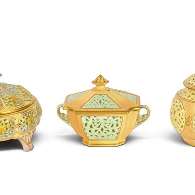Sale Photo Thumbnail #215: Grainger Worcester Reticulated Porcelain Lidded Potpourri, Etc.