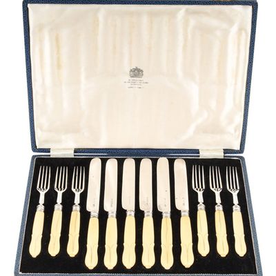 Sale Photo Thumbnail #25: English Sterling Silver and Ivory Dessert Set
