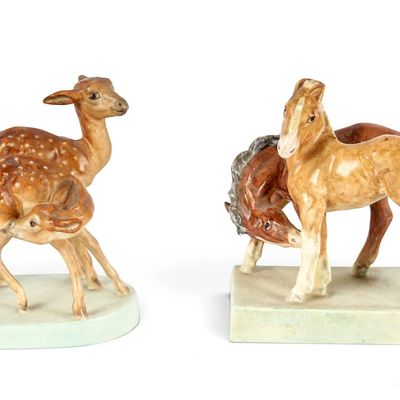 Sale Photo Thumbnail #178: Doris Lindner for Royal Worcester, Two Animal Figure Groups, Deer and Horses