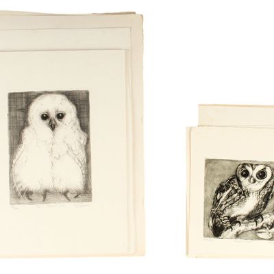 Sale Photo Thumbnail #424: Christine McGinnis (American, 1937-2019) 46 Owl Etchings