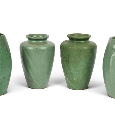 Sale Photo Thumbnail #284: Group of Zanesville Matte Green Arts & Crafts Pottery