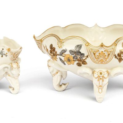 Sale Photo Thumbnail #193: Two Royal Worcester Indian Taste Elephant Head Footed Bowls