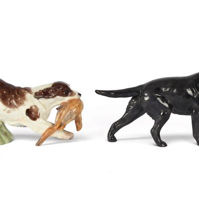 Sale Photo Thumbnail #205: Two Royal Worcester Doris Lindner Hunting Dog Figurines, 1940