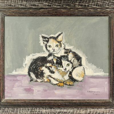 Sale Photo Thumbnail #444: Mid Century French Cat Painting, Les Deux Chats