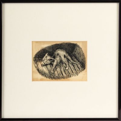 Sale Photo Thumbnail #359: Peggy Bacon (American, 1895-1987) Cat, Illustration Drawing