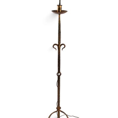 Sale Photo Thumbnail #113: Antique Spanish Gilt Wrought Iron Floor Candle Holder Lamp
