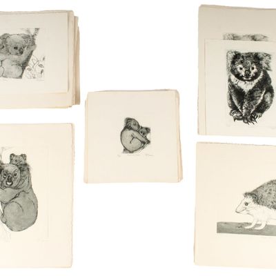 Sale Photo Thumbnail #427: Christine McGinnis (American, 1937-2019) 56 Koala Bear and Hedgehog Etchings