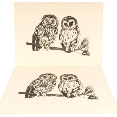 Sale Photo Thumbnail #419: Christine McGinnis (American, 1937-2019) 34 Owl Lithographs