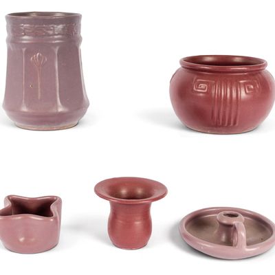 Sale Photo Thumbnail #285: Group of Zanesville Matte Purple Arts & Crafts Pottery