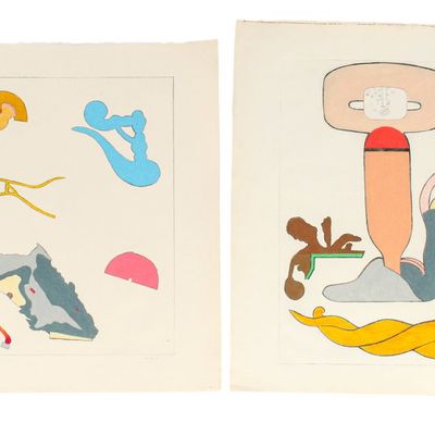 Sale Photo Thumbnail #431: Rodger LaPelle (American, 1936-2020) Two Mixed Media Works