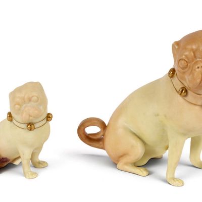 Sale Photo Thumbnail #210: Two Royal Worcester Blush Ivory Pug Dog Figurines