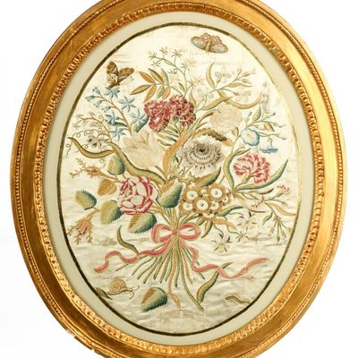 Sale Photo Thumbnail #128: 19th Century English Silk Embroidery, Flowers & Butterflies