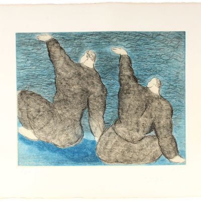 Sale Photo Thumbnail #492: Sandro Chia (Italian, b. 1946) Two Boys on the Raft, Etching