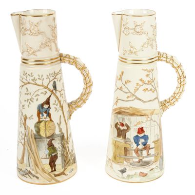 Sale Photo Thumbnail #168: Two Royal Worcester Porcelain Claret Jugs