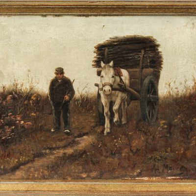 Sale Photo Thumbnail #114: Attributed to Anton Mauve (Dutch, 1838-1888) Horse Drawn Cart, Painting