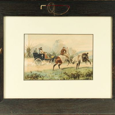 Sale Photo Thumbnail #103: After George Wright (British, 1860-1942) Automobile & Horses, Hand Colored Print