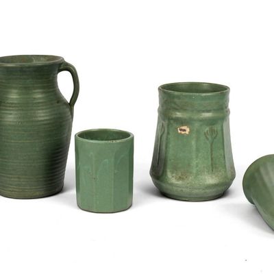 Sale Photo Thumbnail #283: Group of Zanesville Matte Green Arts & Crafts Pottery