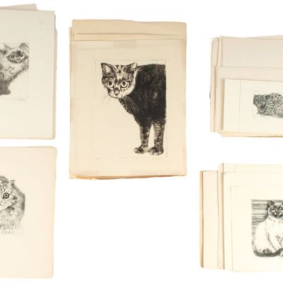 Sale Photo Thumbnail #428: Christine McGinnis (American, 1937-2019) 65 Cat Etchings