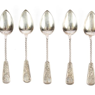 Sale Photo Thumbnail #36: Hebbard and Moore for Tiffany & Co., Five Silver Demitasse or Coffee Spoons,