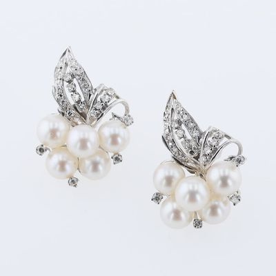 Sale Photo Thumbnail #7: 14K Diamond and Pearl Earrings
