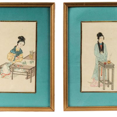 Sale Photo Thumbnail #348: Two Chinese Watercolor Figural Paintings