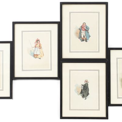 Sale Photo Thumbnail #124: Joseph Clayton Clarke "Kyd" (British, 1856-1938) Five Watercolor Caricature Illustrations.