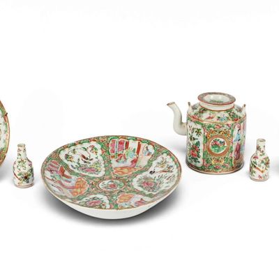 Sale Photo Thumbnail #335: Group of Chinese Export Rose Medallion Porcelain Tablewares