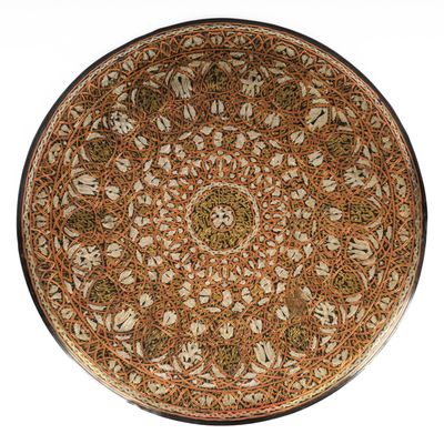 Sale Photo Thumbnail #347: Middle Eastern Islamic Mixed Metals Inlaid Tray or Charger