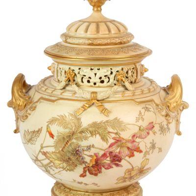 Sale Photo Thumbnail #192: Impressive Royal Worcester Blush Ivory Lidded Urn