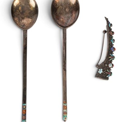 Sale Photo Thumbnail #338: Chinese Silver Finger Guard, Enameled Spoons