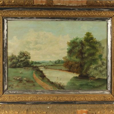 Sale Photo Thumbnail #132: 19th Century American School Folk Art Landscape Painting