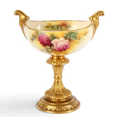 Sale Photo Thumbnail #177: Royal Worcester Footed Bowl, Mildred Hunt, Hand Painted Roses