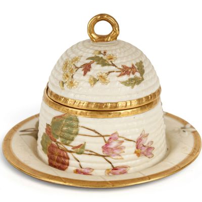 Sale Photo Thumbnail #161: Royal Worcester Porcelain Basketweave Honey Pot