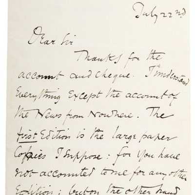 Sale Photo Thumbnail #322: William Morris, Autographed Letter Regarding News from Nowhere